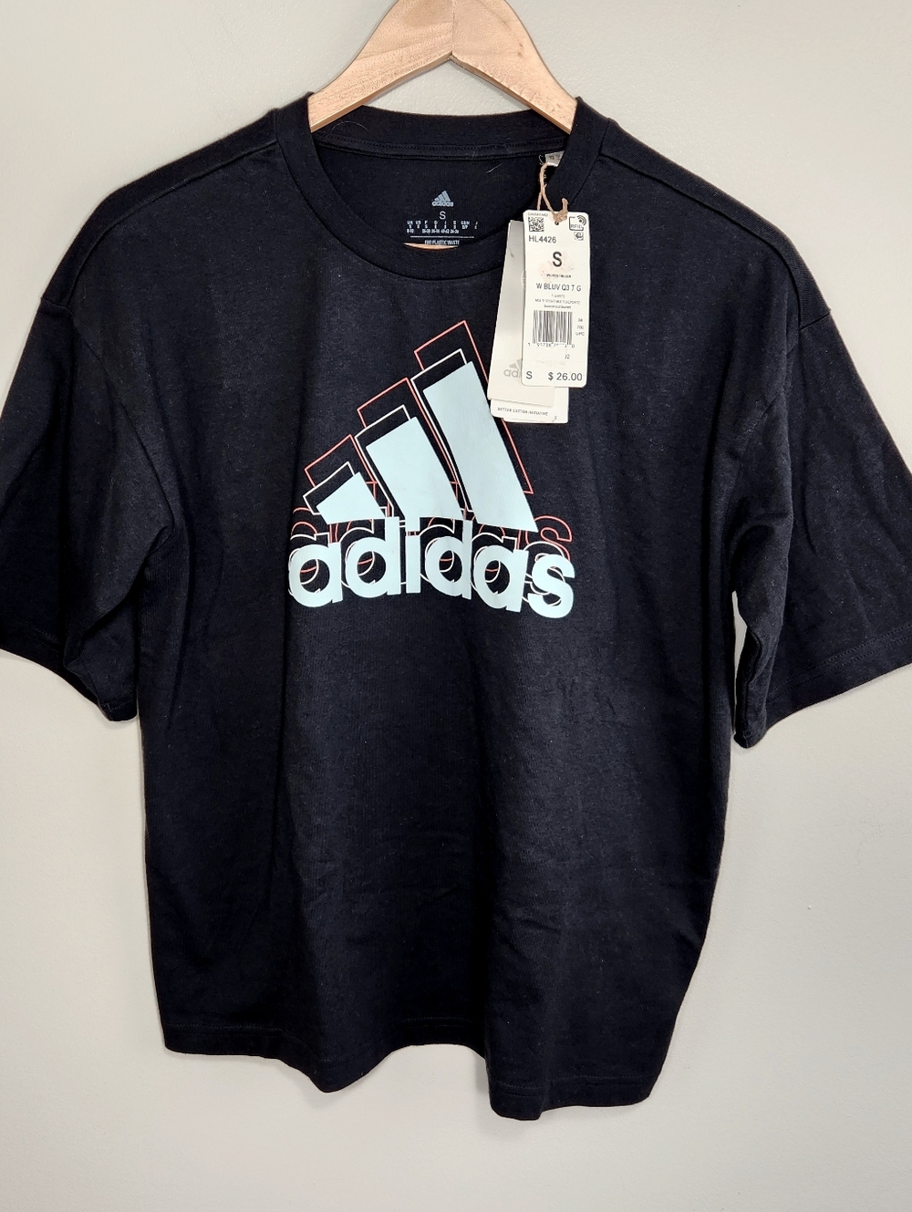 Adidas Oversized Small Black Blue Logo Tee Shirt NWT